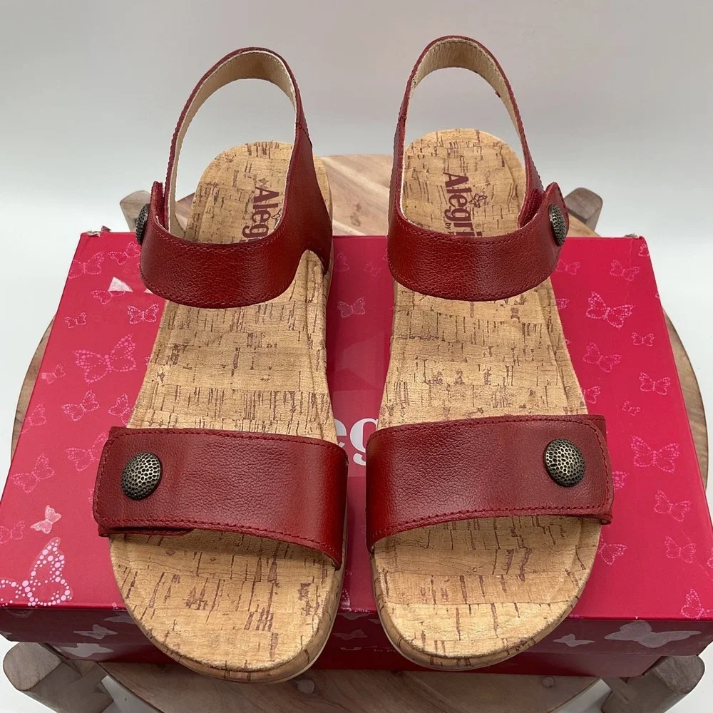 Alegria Marta Garnet Red Leather Wedge Platform Sandals MTA-6107 Womens 38 8-8.5